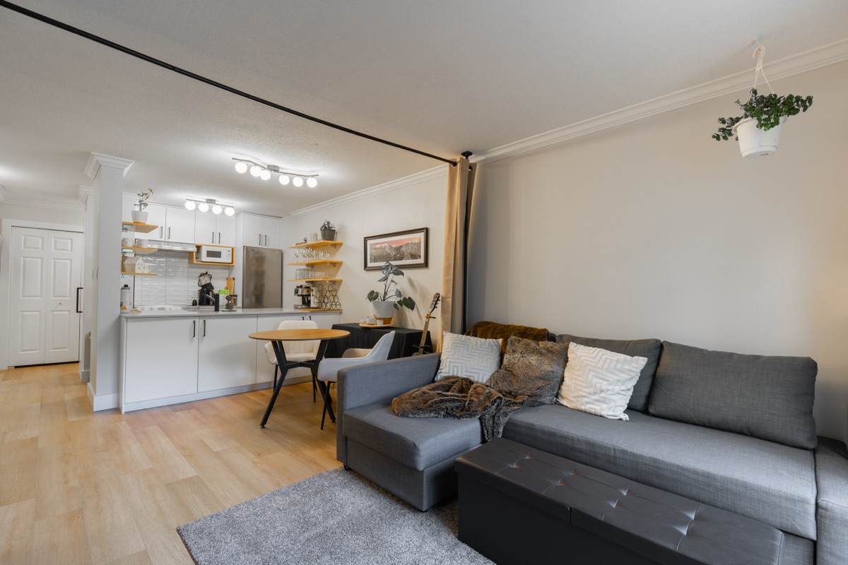 Living room with a grey sectional sofa